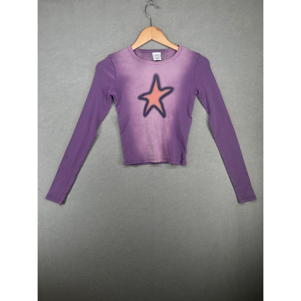 Urban Outfitters Purple Ombre Star Graphic Ribbed Long Sleeve Crop Top Small